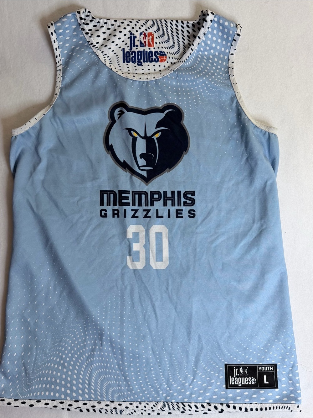 League Youth Basketball Jersey in Light Blue with Navy Accents Reversible